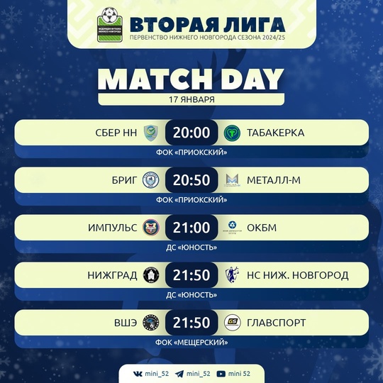 17 ЯНВАРЯ СОСТОЯТСЯ МАТЧИ ПЕРВЕНСТВА НИЖНЕГО НОВГОРОДА ПО..