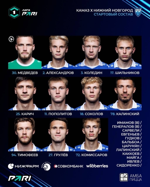 Наши XI на матч 2⃣ тура Лиги PARI против «КАМАЗа»
🏟 Стадион..
